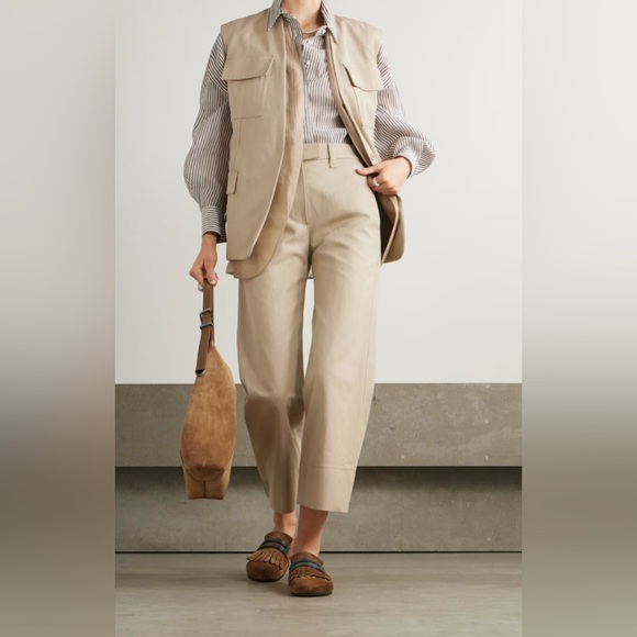 🧡 NEW Brunello Cuccinelli Cotton Pants Monochrome Brown / Blue